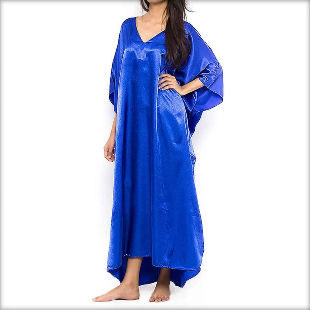 Blue Plain Long Kaftan Gown