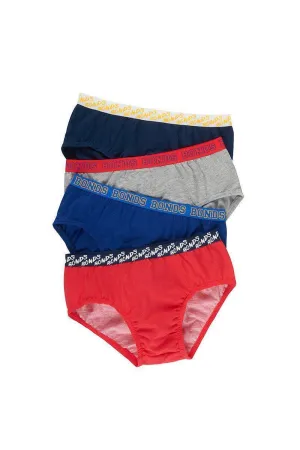 Bonds Boys Fun Pack Brief 4 Pack - Red/Blue/Grey/Navy