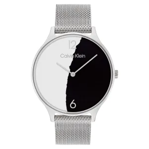 Calvin Klein Silver Mesh Black & White Dial Women's Watch - 25200007