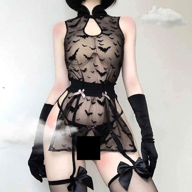 'Creature of the Night' Black Alt Goth Transparent Bat Lingerie