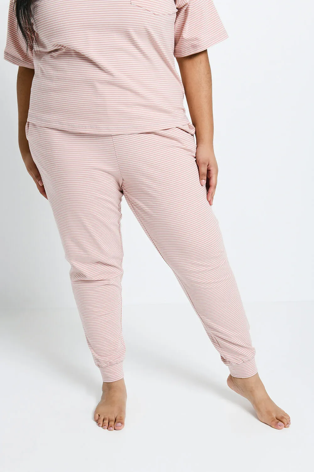 Curve Brushed Cotton Pyjama Set - Dusty Pink Striped