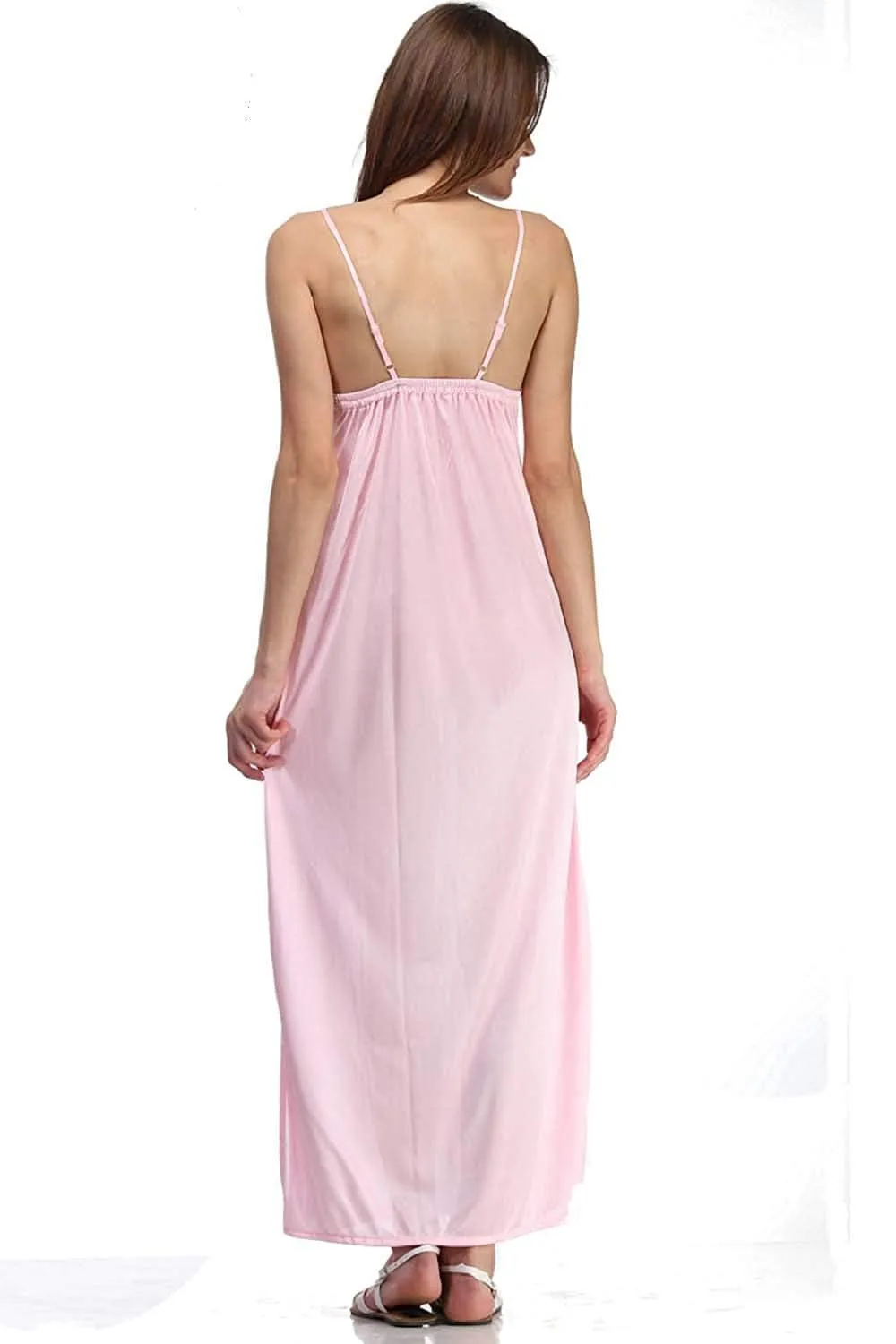 Designer mart Women's Satin Nighty (Free Size) Baby Pink