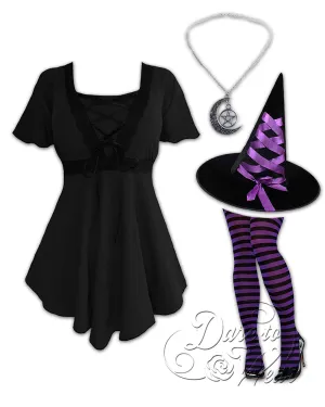 Enchantress Witch Costume with Angel Top, Black/Purple