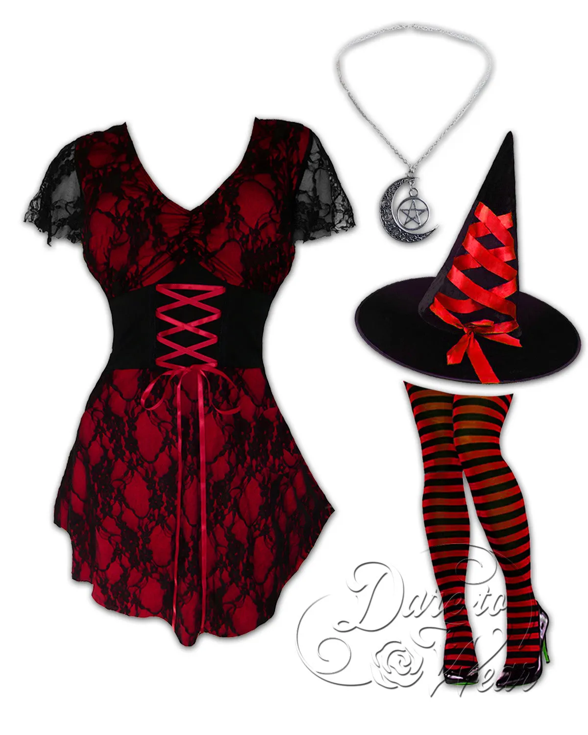 Enchantress Witch Costume with Sweetheart Top, Wine