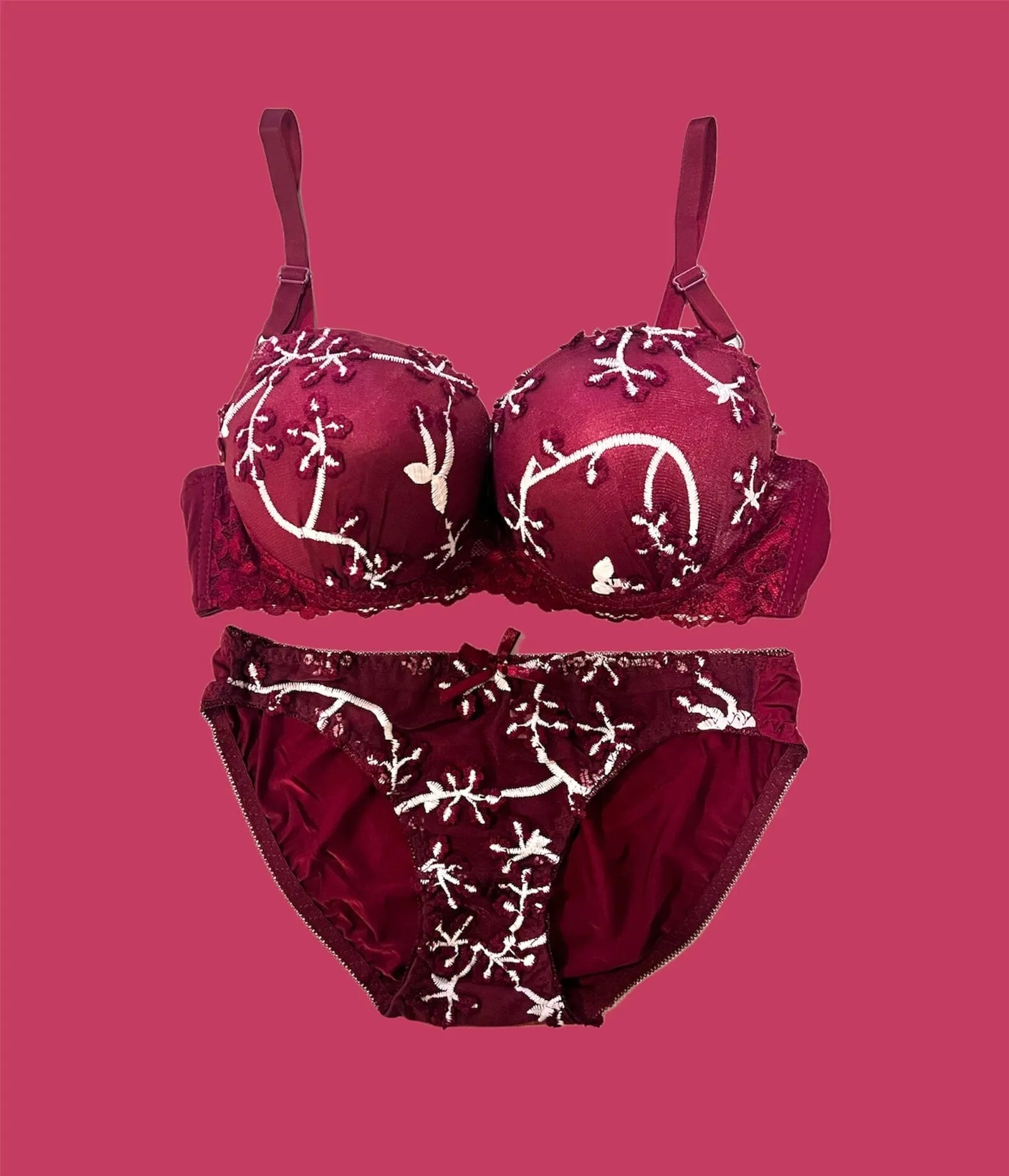 Espicopink | Maroon Wedding Padded Bra and Panty Set