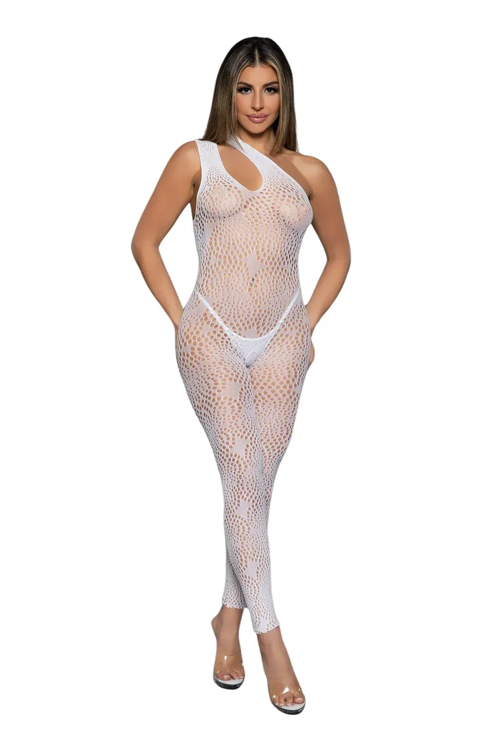 Geometric One Shoulder Crotchless Bodystocking