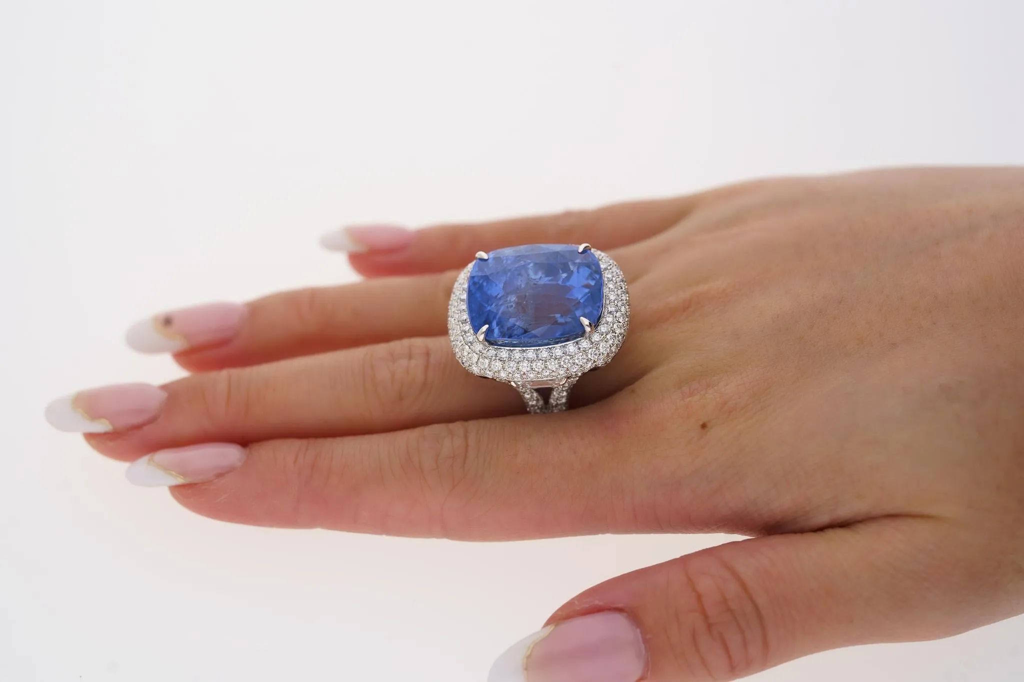 GRS Certified 50.11 Carat Cushion No Heat Sri Lanka Blue Sapphire Ring