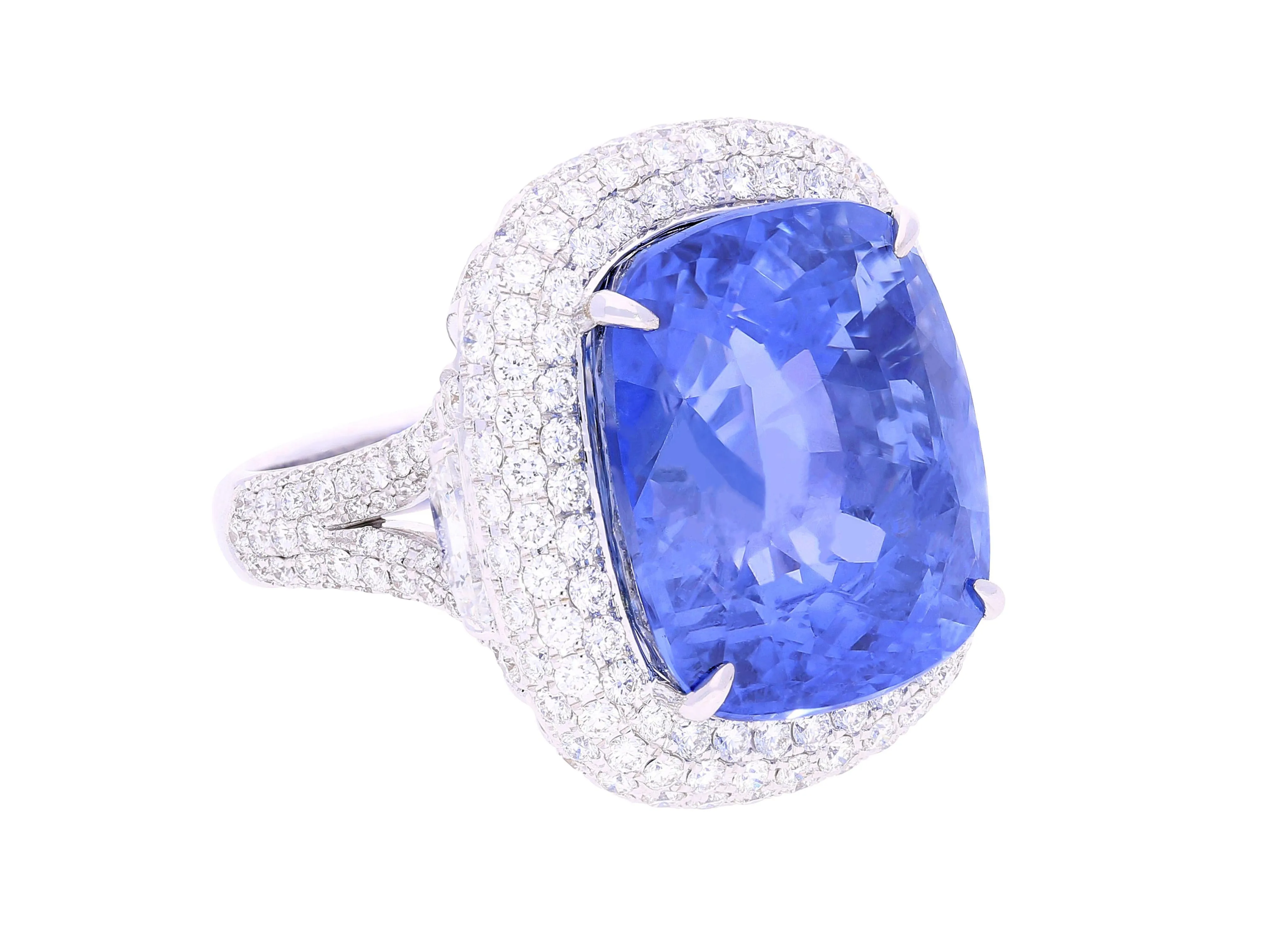 GRS Certified 50.11 Carat Cushion No Heat Sri Lanka Blue Sapphire Ring