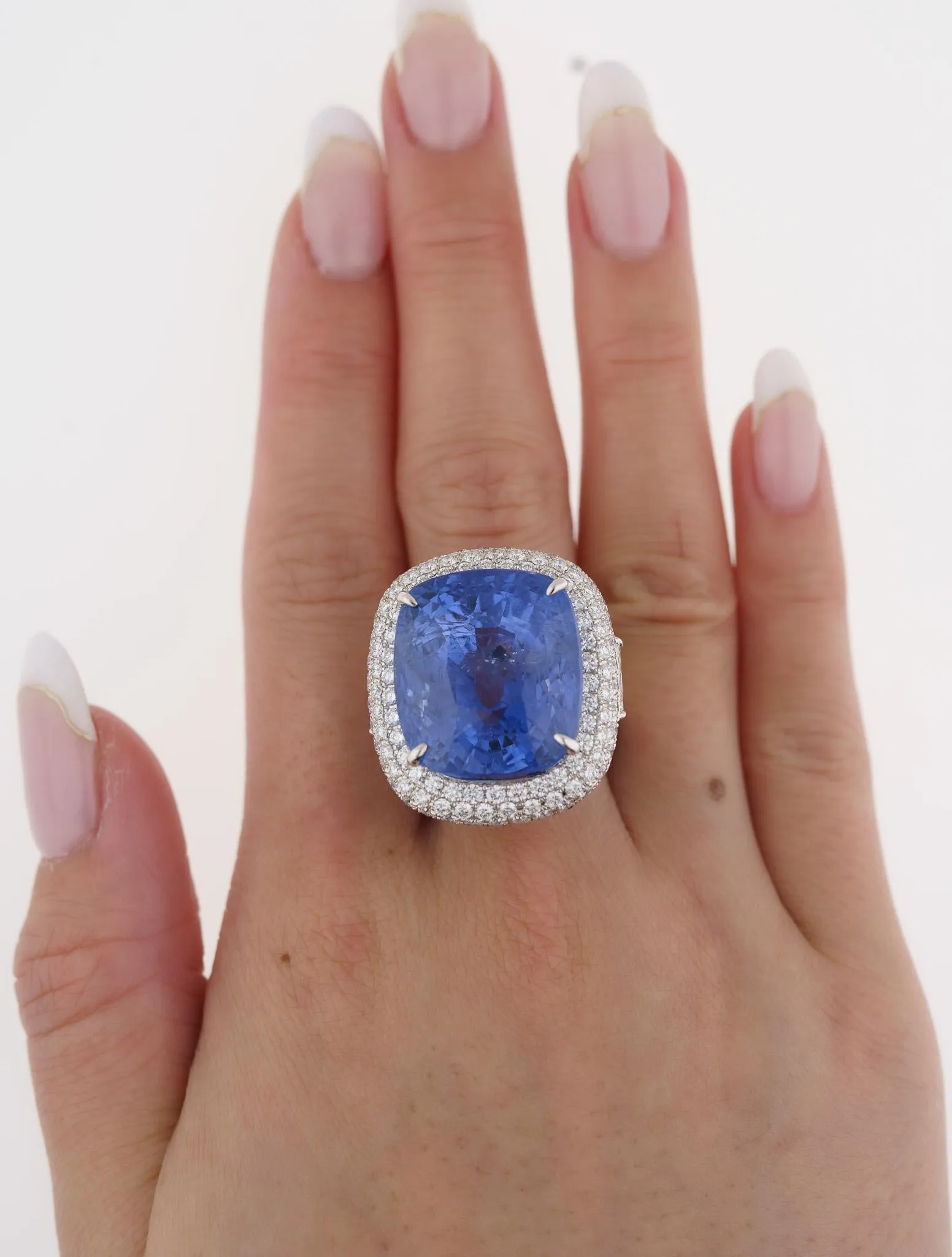 GRS Certified 50.11 Carat Cushion No Heat Sri Lanka Blue Sapphire Ring