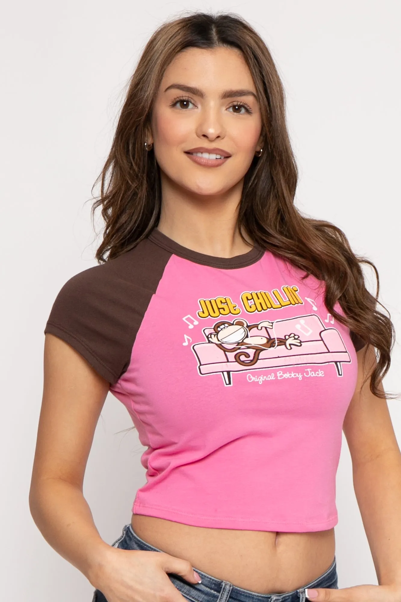 Just Chillin - Bobby Jack Crop Raglan Top - Hot Pink