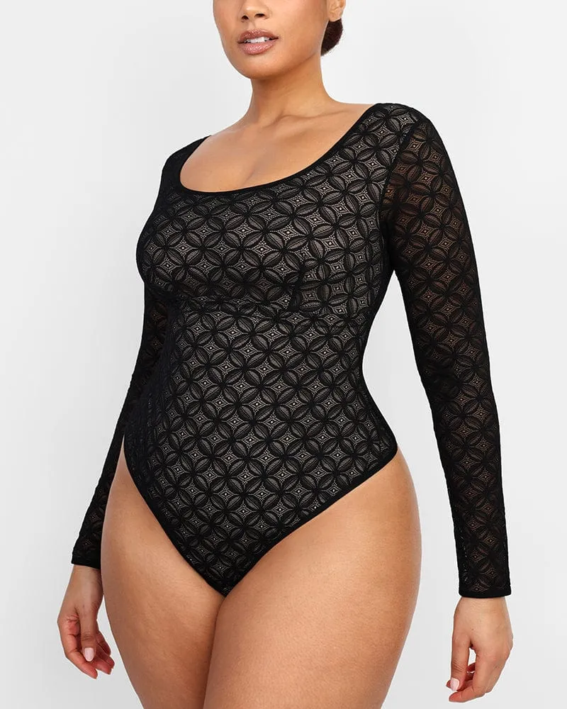 Lace Glamour Geometric Shaping Bodysuit