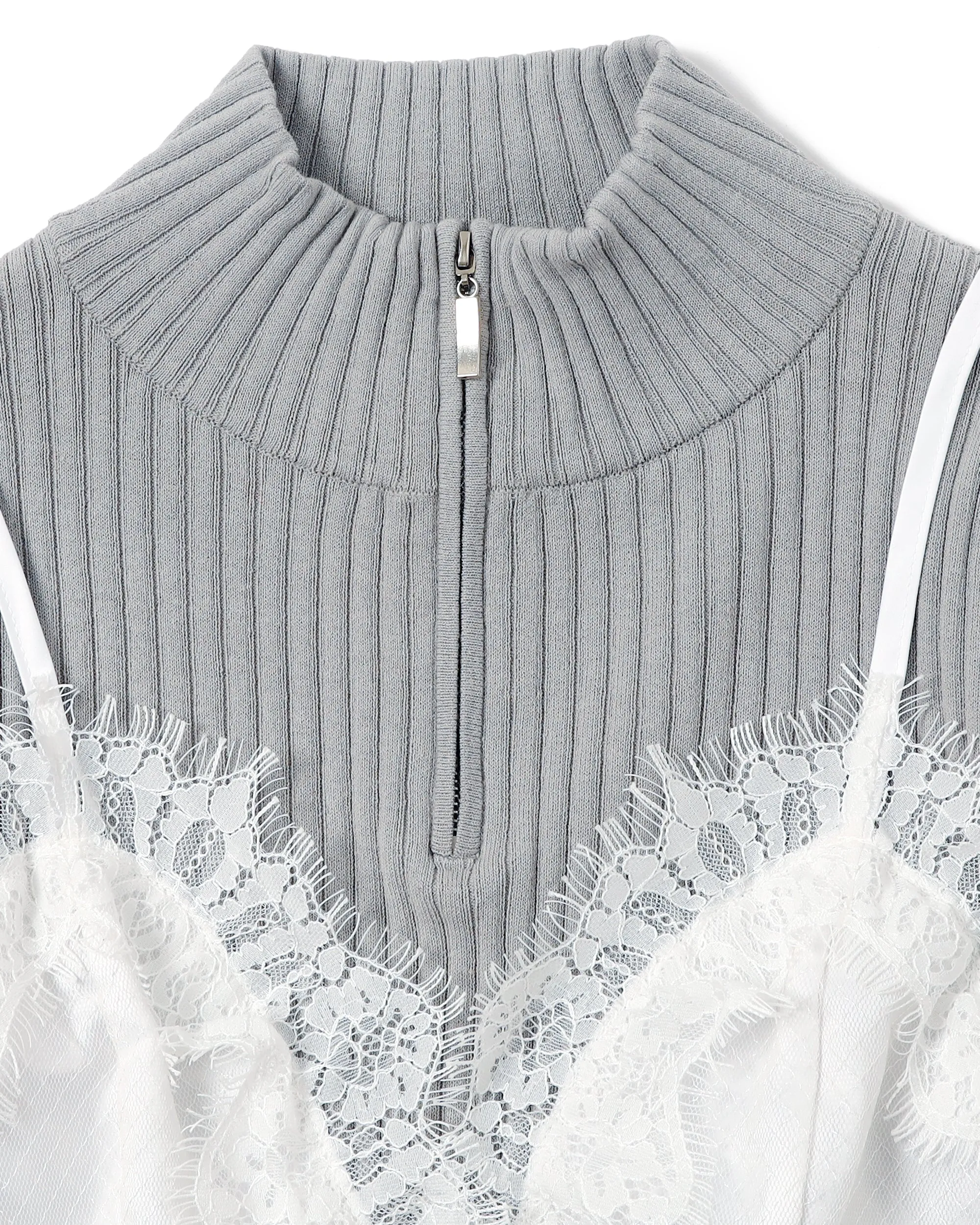 Lace lingerie half-zip knit