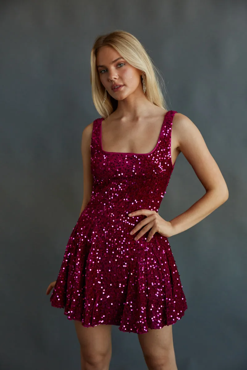 Lacy Velvet Sequin Skater Mini Dress