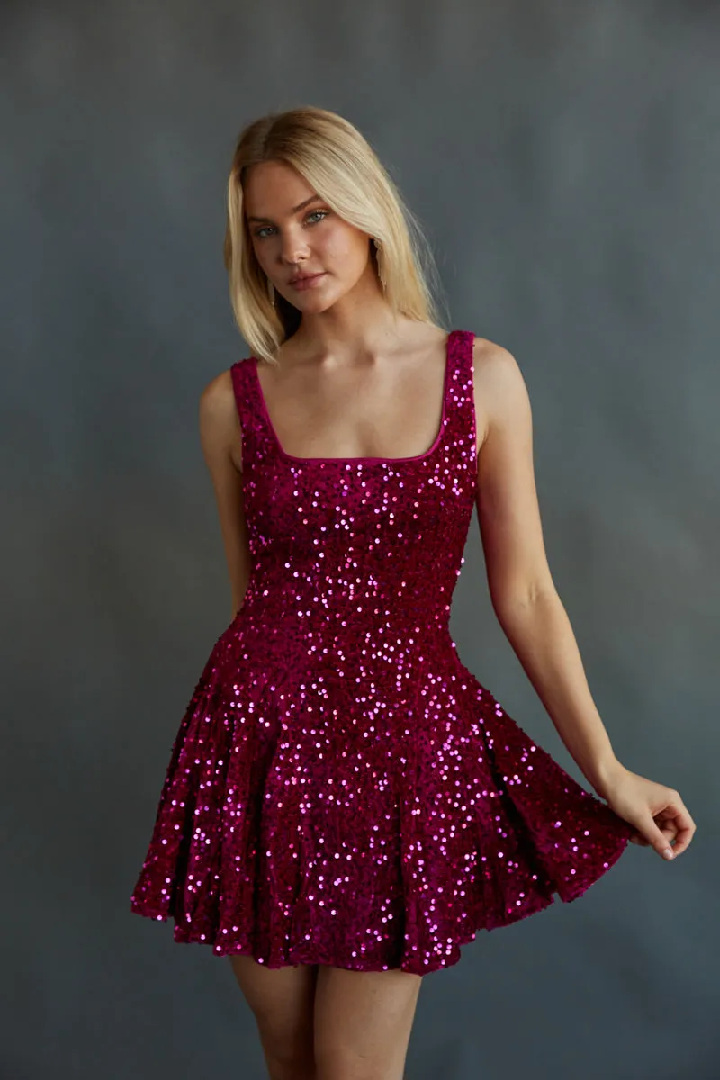 Lacy Velvet Sequin Skater Mini Dress