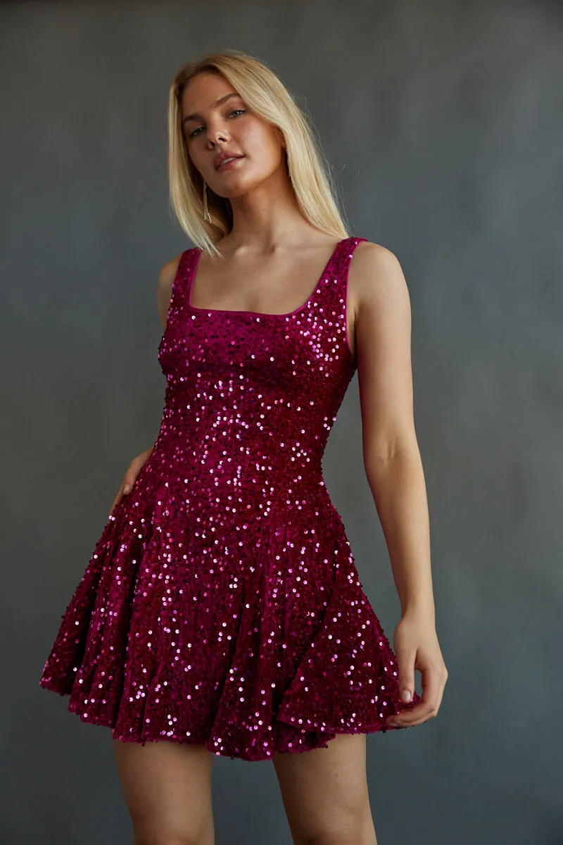 Lacy Velvet Sequin Skater Mini Dress