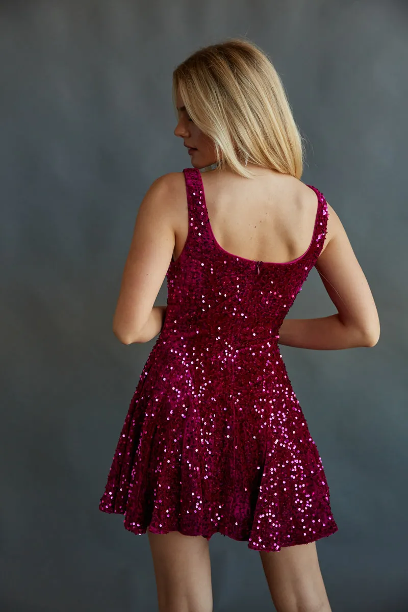 Lacy Velvet Sequin Skater Mini Dress