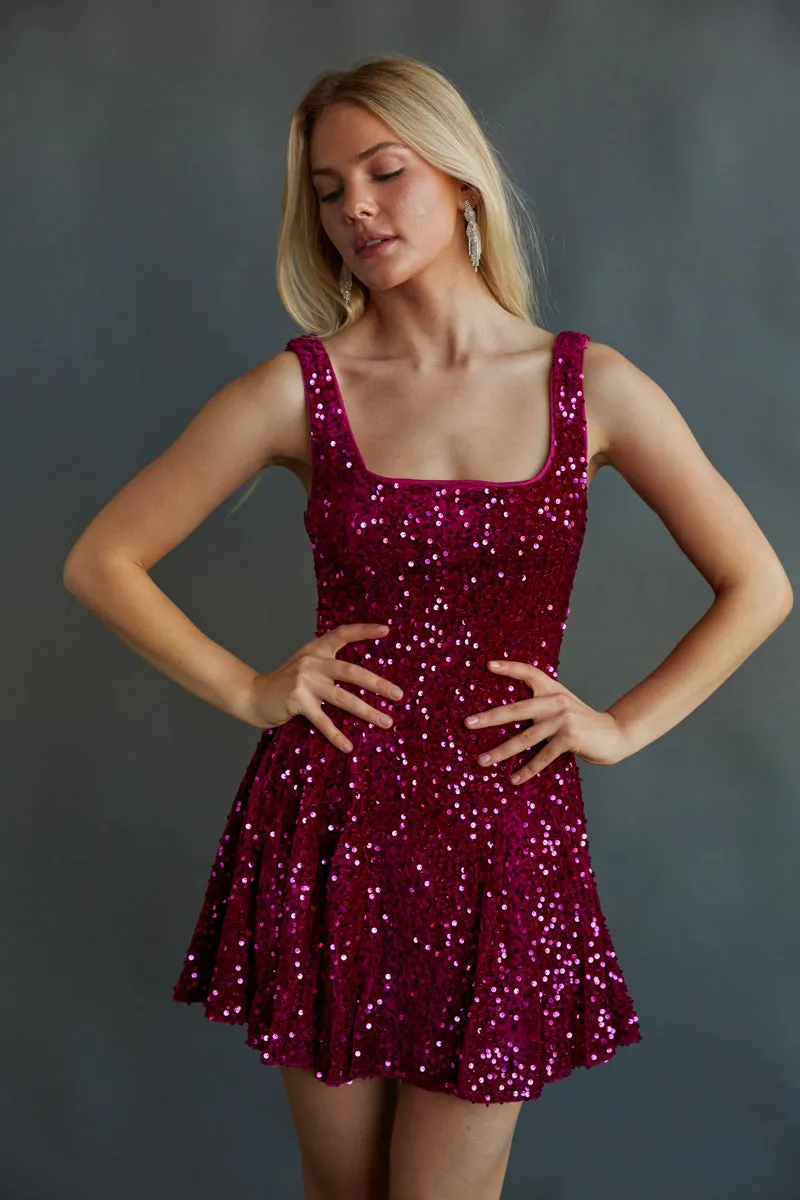 Lacy Velvet Sequin Skater Mini Dress