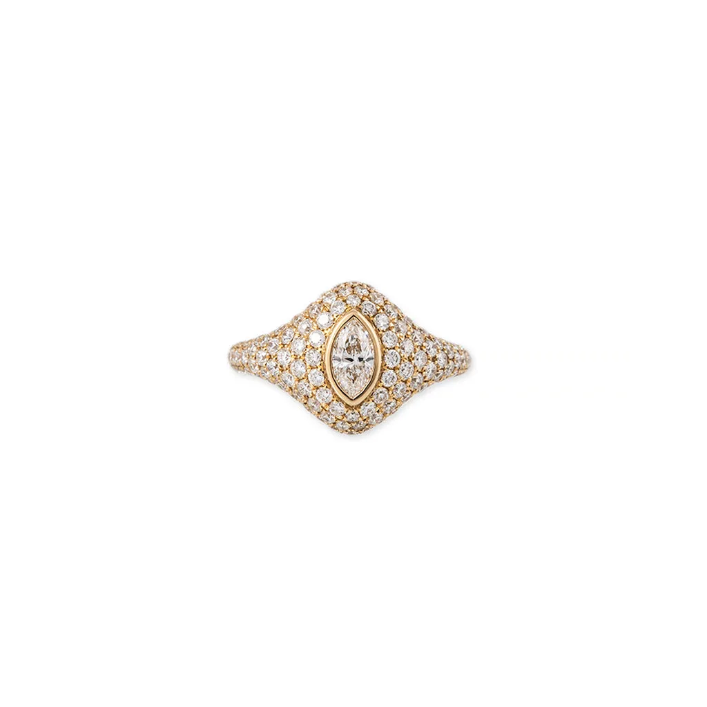 LARGE MARQUISE DIAMOND PAVE SIGNET RING