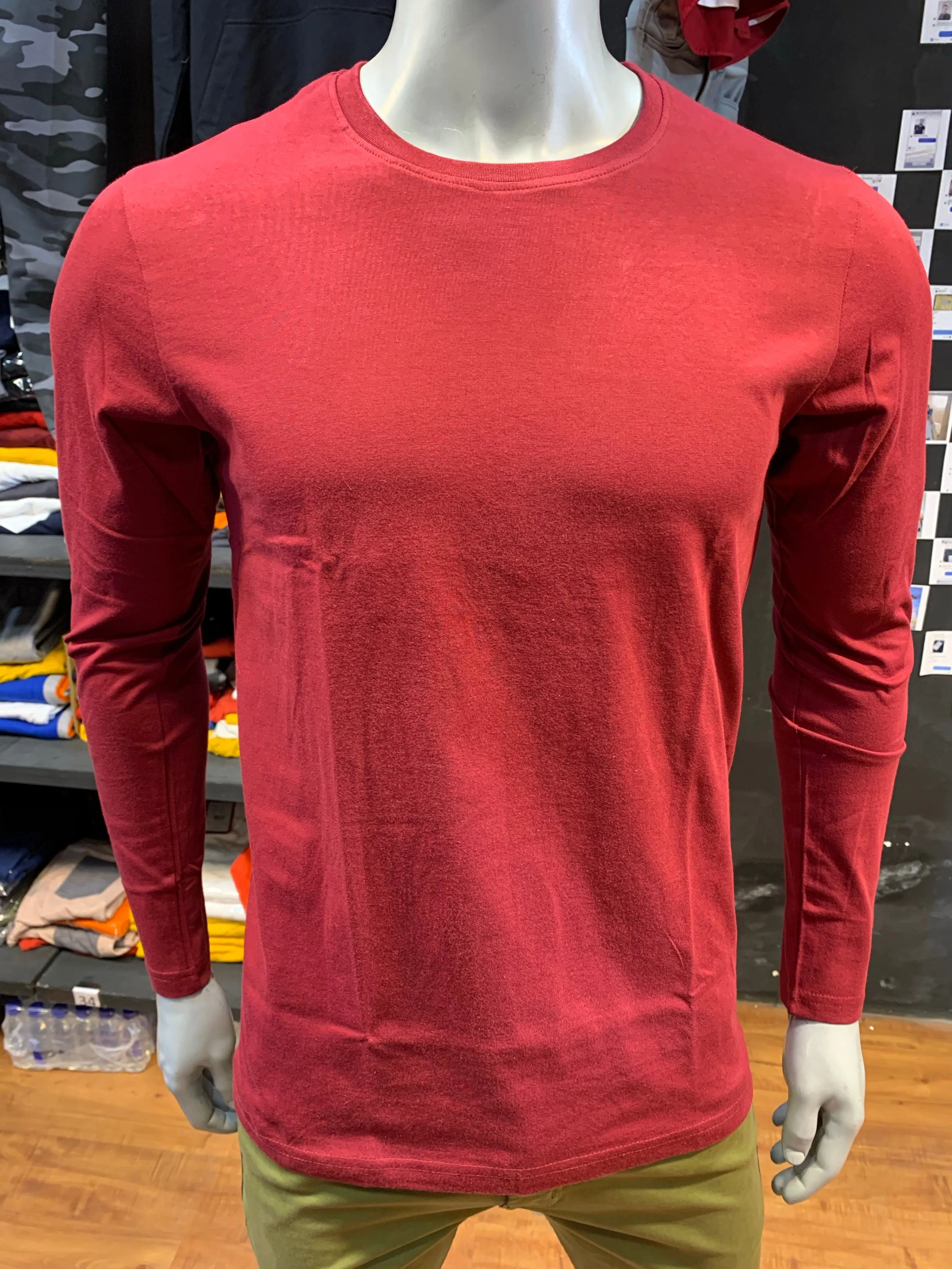 Maroon Basic Cotton Full Sleeves Tshirt