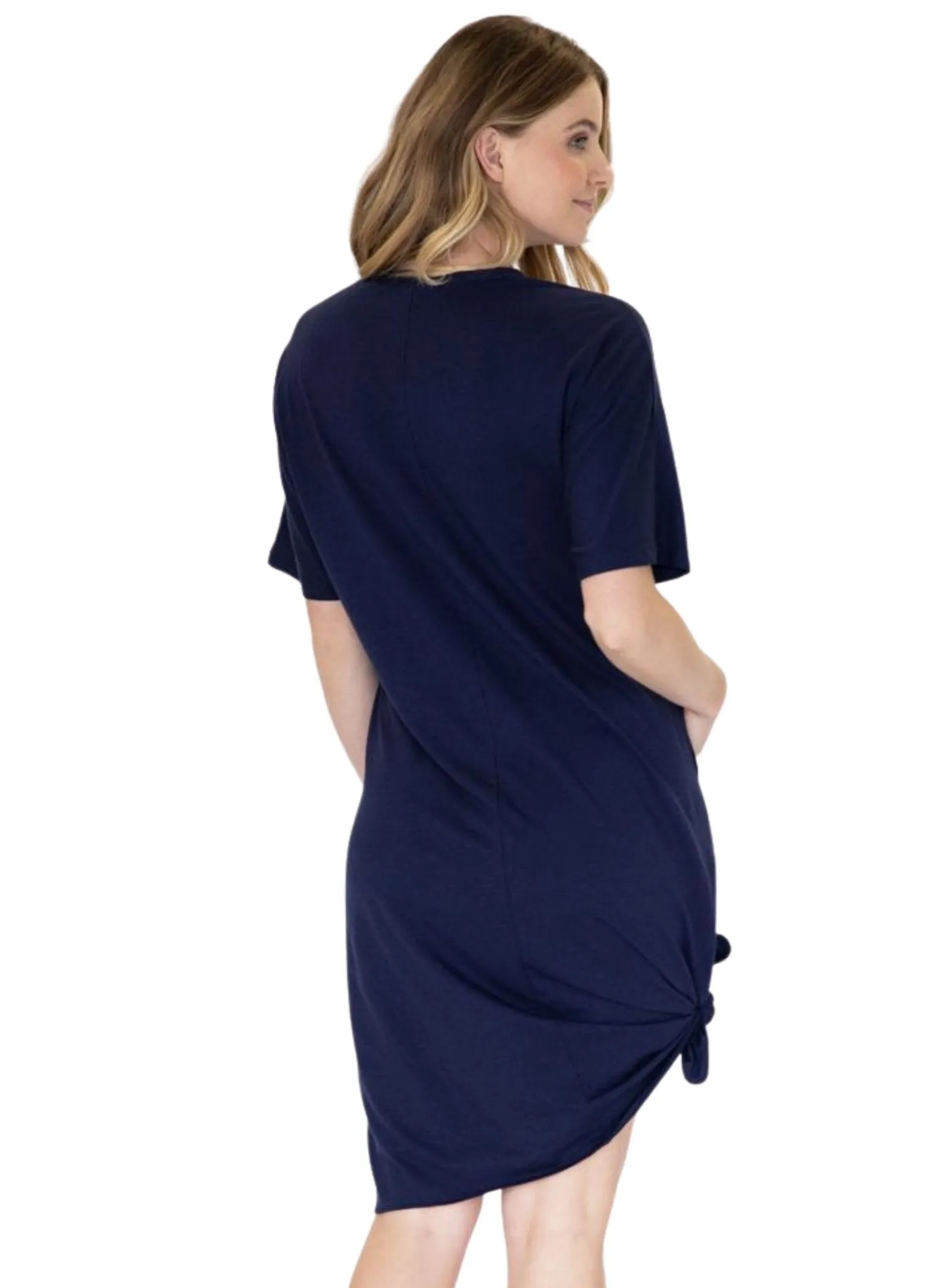 Maternity & Nursing Home Dress   Matching Baby Wrap (Knee Length) - Navy