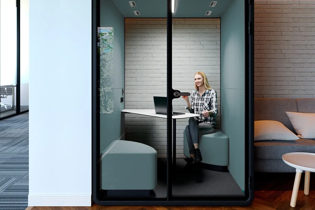 Nest 2 Person Meeting Booth with Diagonal Table [Echo Panel With Fabric]