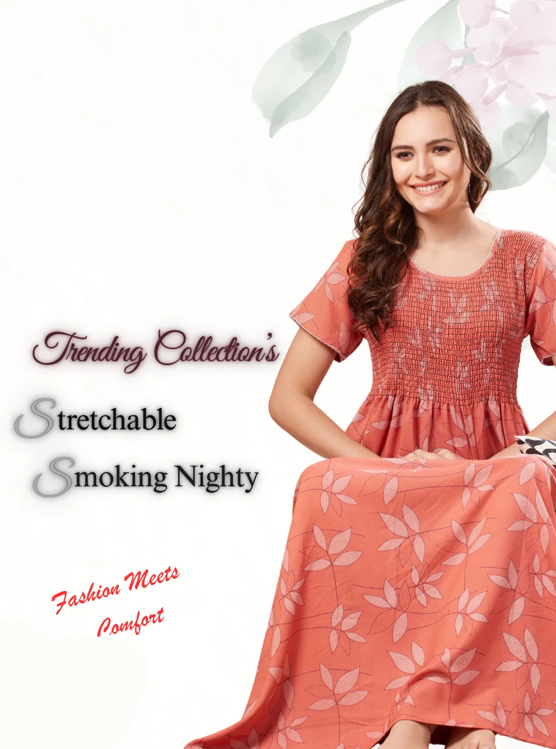 New Arrivals ONLY MINE Premium ALPINE Smokey Nighty | Beautiful Pleated Design | Side Pocket | Stylish Nighty for Trendy Women's | Your Perfect Nightwear Collection's (ALS)