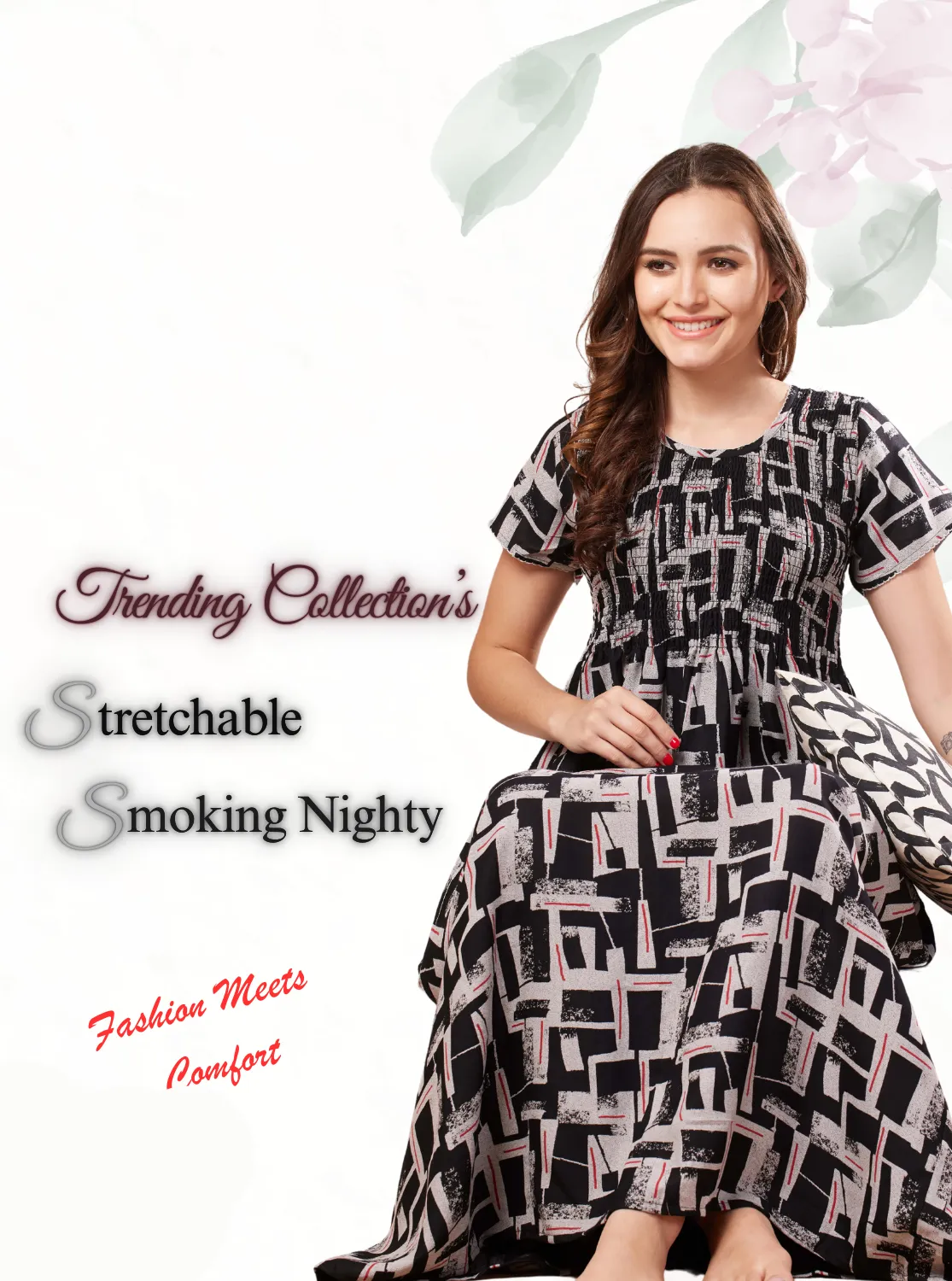 New Arrivals ONLY MINE Premium ALPINE Smokey Nighty | Beautiful Pleated Design | Side Pocket | Stylish Nighty for Trendy Women's | Your Perfect Nightwear Collection's (ALS)