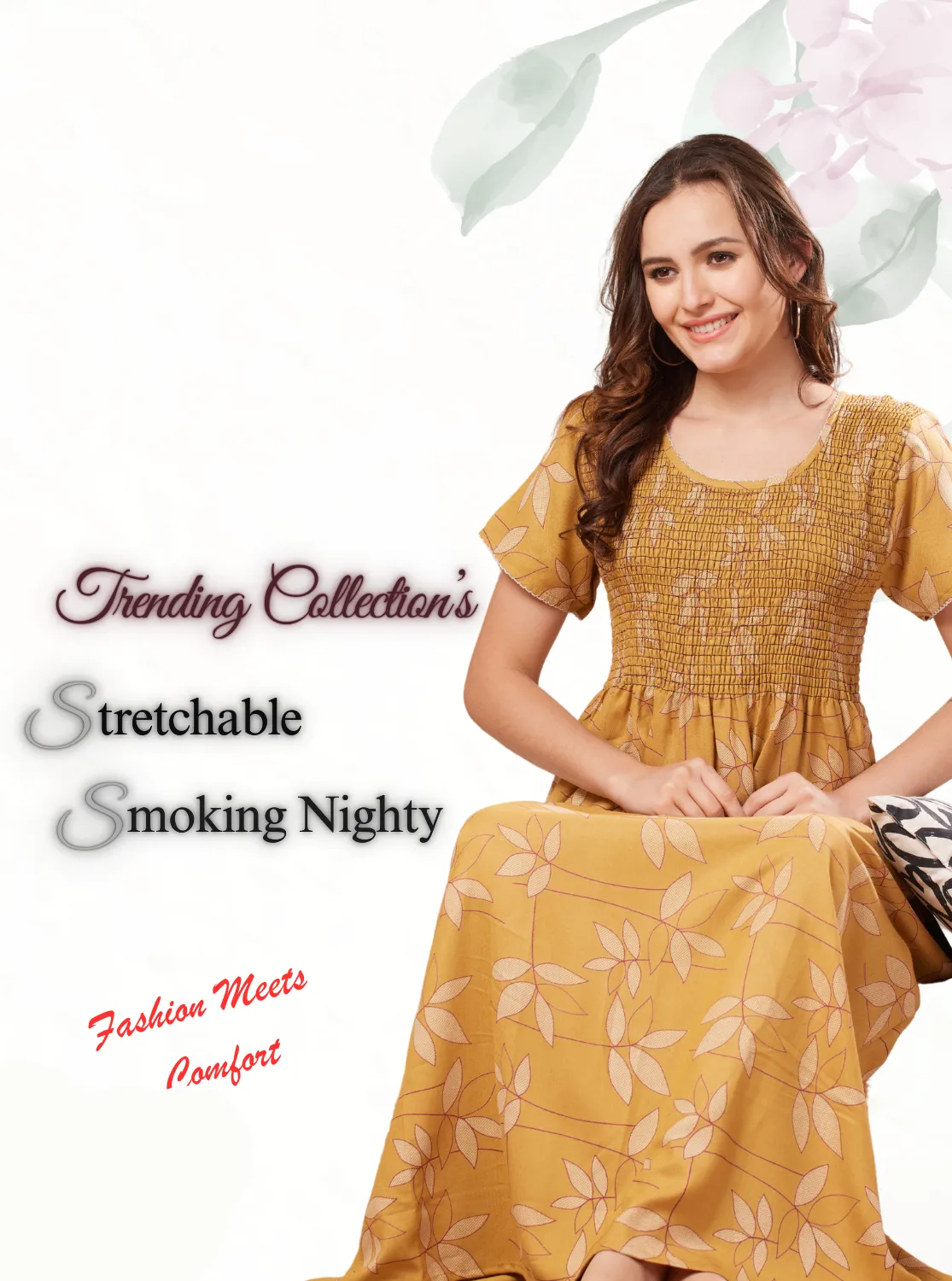 New Arrivals ONLY MINE Premium ALPINE Smokey Nighty | Beautiful Pleated Design | Side Pocket | Stylish Nighty for Trendy Women's | Your Perfect Nightwear Collection's (ALS)