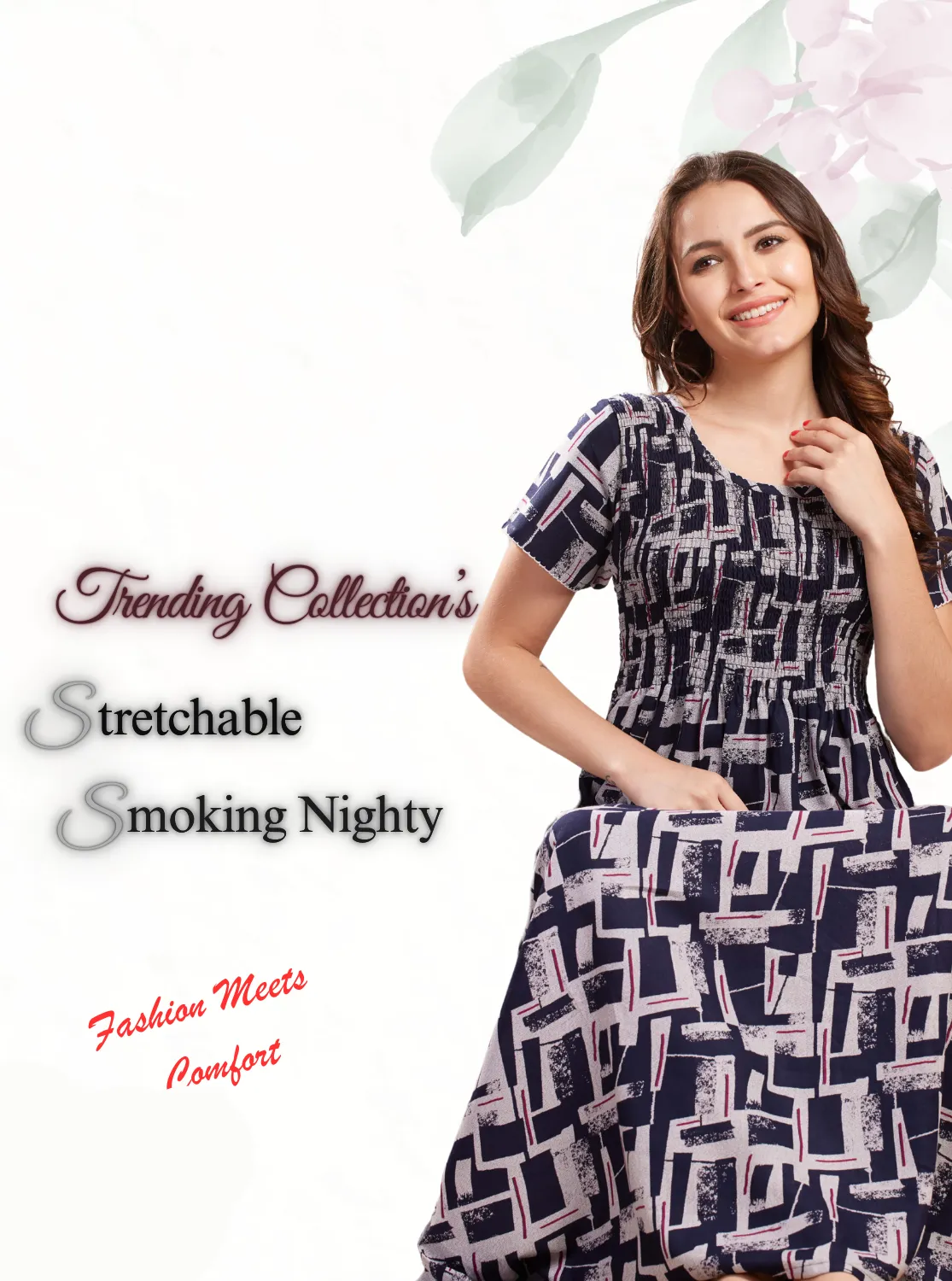 New Arrivals ONLY MINE Premium ALPINE Smokey Nighty | Beautiful Pleated Design | Side Pocket | Stylish Nighty for Trendy Women's | Your Perfect Nightwear Collection's (ALS)