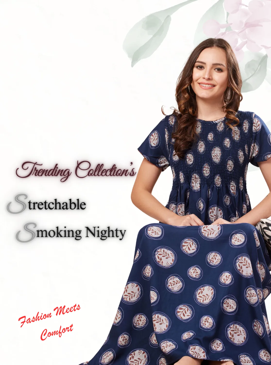 New Arrivals ONLY MINE Premium ALPINE Smokey Nighty | Beautiful Pleated Design | Side Pocket | Stylish Nighty for Trendy Women's | Your Perfect Nightwear Collection's (ALS)