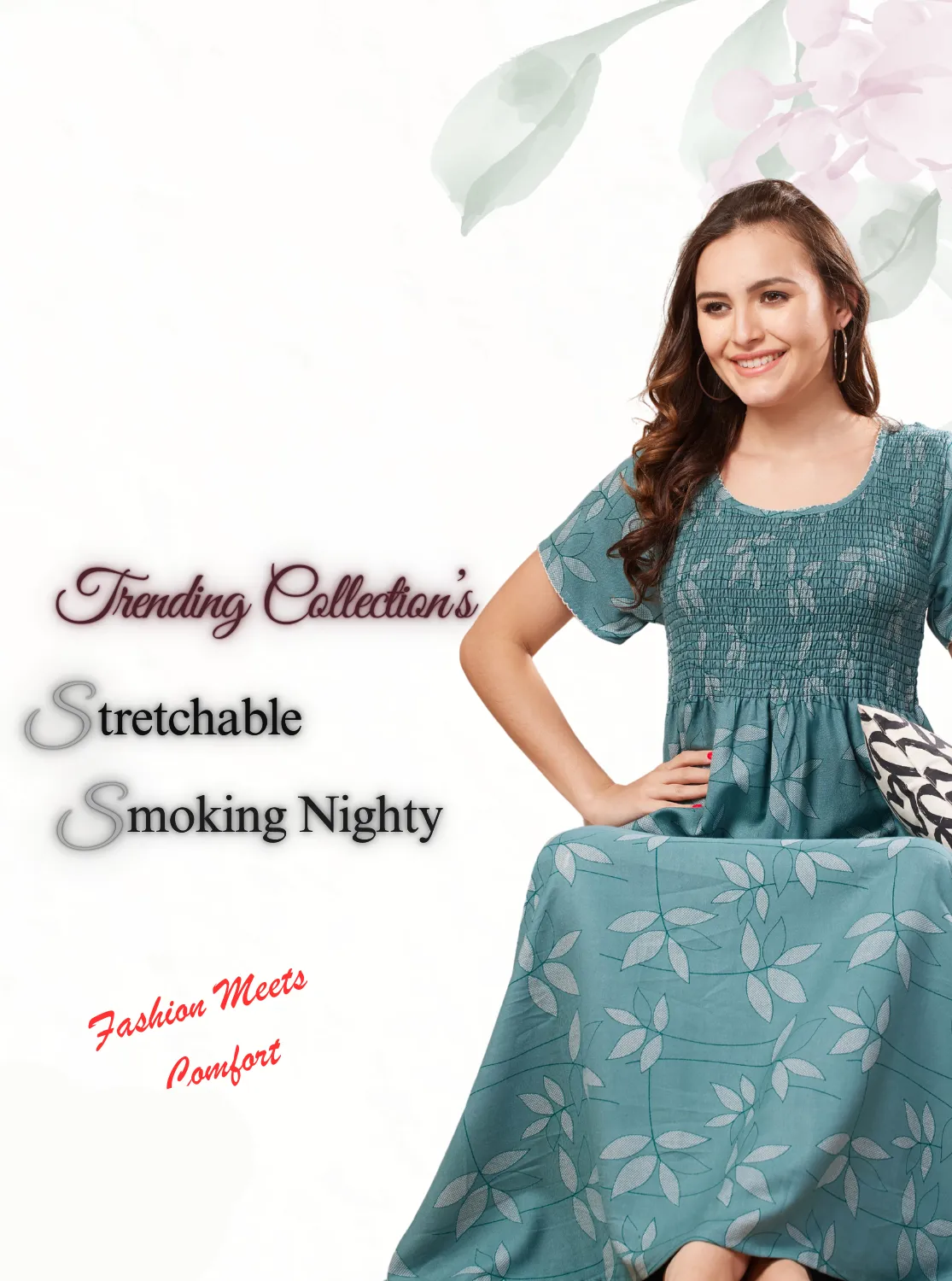 New Arrivals ONLY MINE Premium ALPINE Smokey Nighty | Beautiful Pleated Design | Side Pocket | Stylish Nighty for Trendy Women's | Your Perfect Nightwear Collection's (ALS)