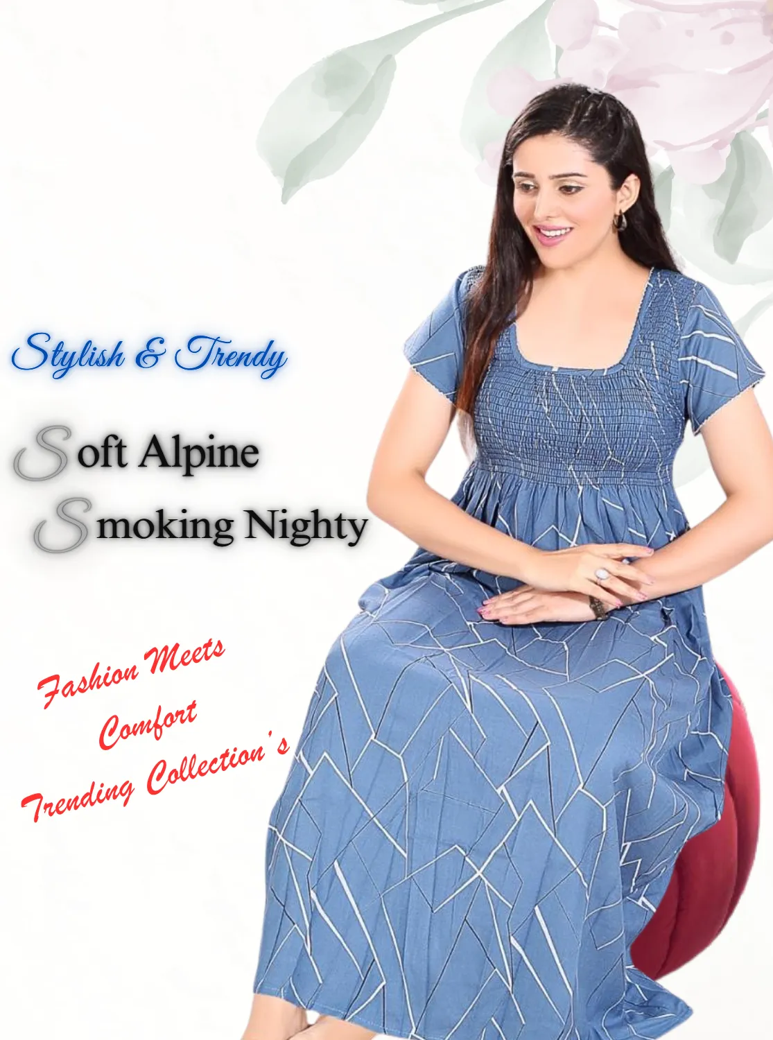 New Arrivals ONLY MINE Premium ALPINE Smokey Nighty | Beautiful Pleated Design | Side Pocket | Stylish Nighty for Trendy Women's | Your Perfect Nightwear Collection's (ALS)