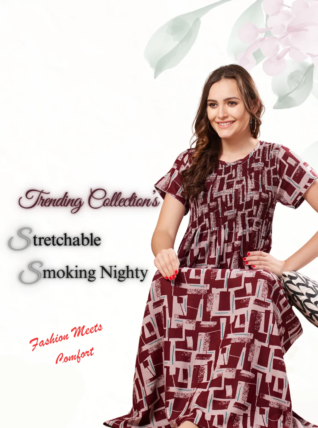 New Arrivals ONLY MINE Premium ALPINE Smokey Nighty | Beautiful Pleated Design | Side Pocket | Stylish Nighty for Trendy Women's | Your Perfect Nightwear Collection's (ALS)