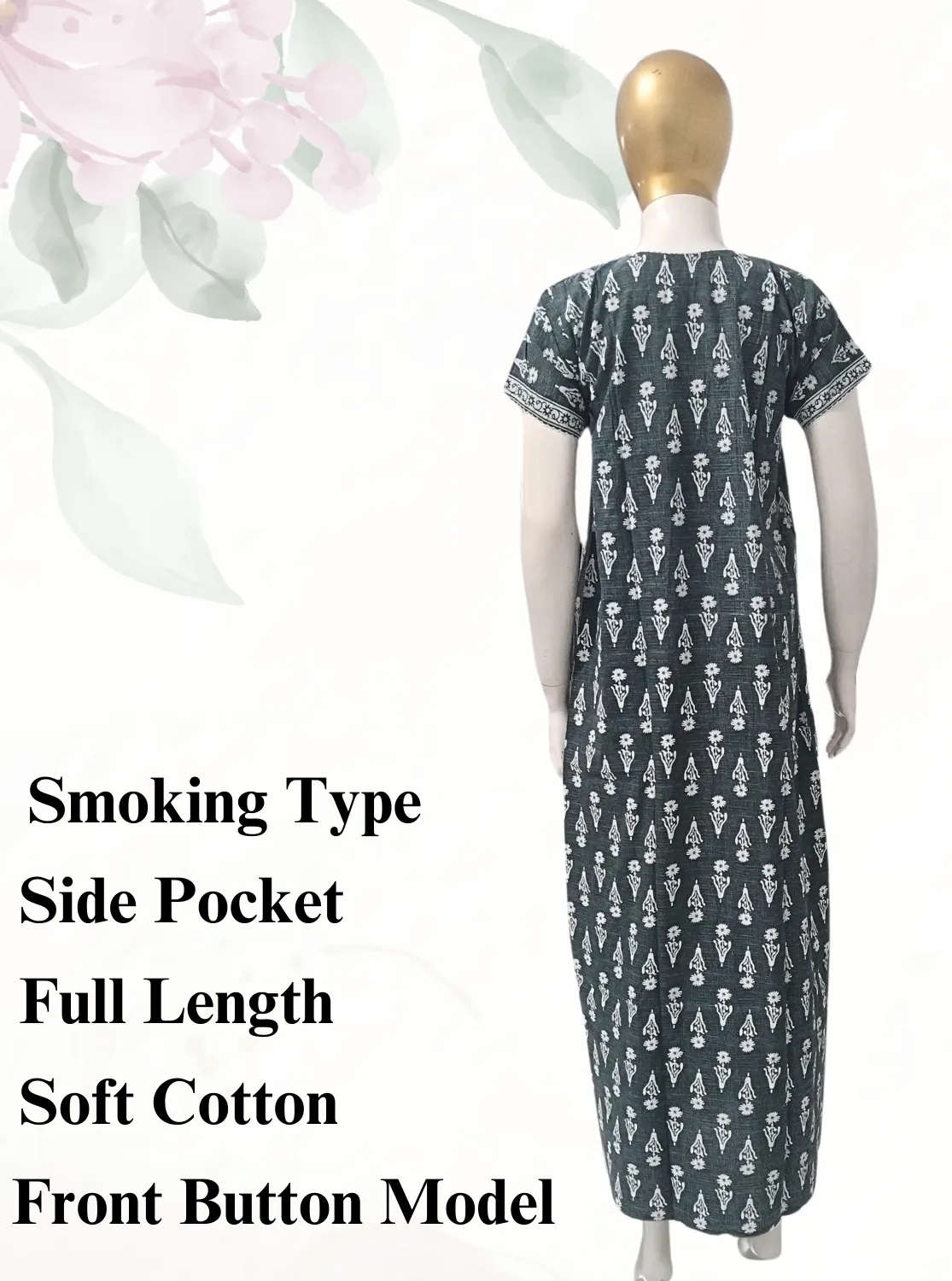 New MANGAI Premium COTTON Printed Smokey Nighty | Beautiful Pleated Design | Side Pocket | Stylish Nighty for Trendy Women's | Your Perfect Nightwear Collection's (MPL)