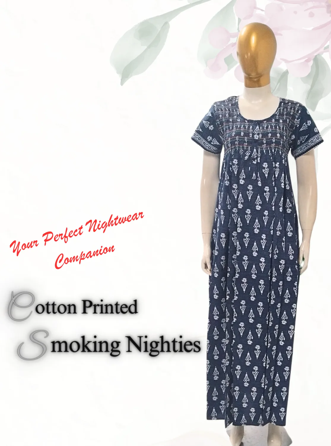 New MANGAI Premium COTTON Printed Smokey Nighty | Beautiful Pleated Design | Side Pocket | Stylish Nighty for Trendy Women's | Your Perfect Nightwear Collection's (MPL)