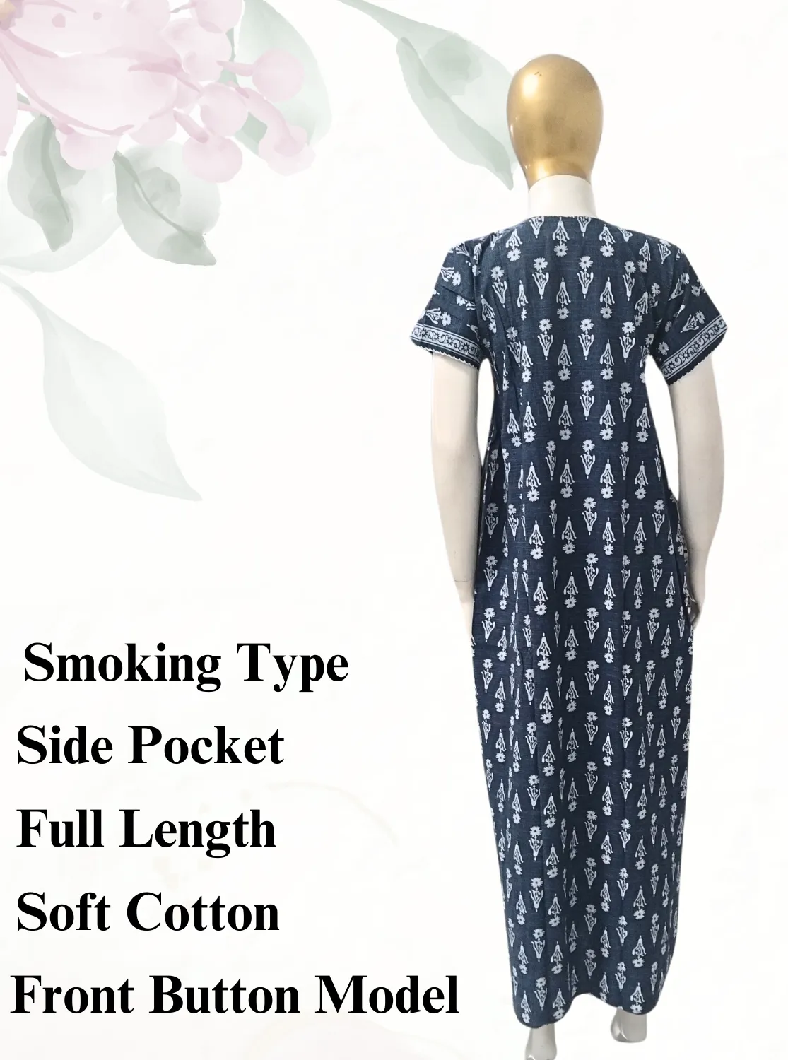 New MANGAI Premium COTTON Printed Smokey Nighty | Beautiful Pleated Design | Side Pocket | Stylish Nighty for Trendy Women's | Your Perfect Nightwear Collection's (MPL)