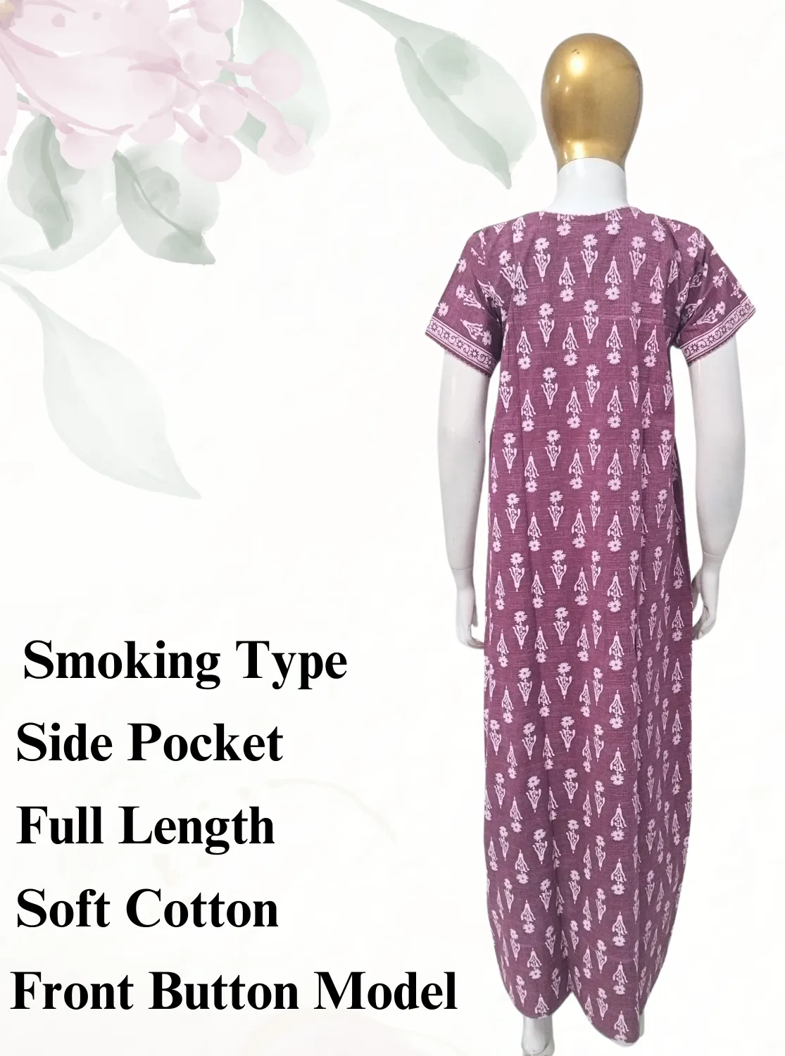 New MANGAI Premium COTTON Printed Smokey Nighty | Beautiful Pleated Design | Side Pocket | Stylish Nighty for Trendy Women's | Your Perfect Nightwear Collection's (MPL)