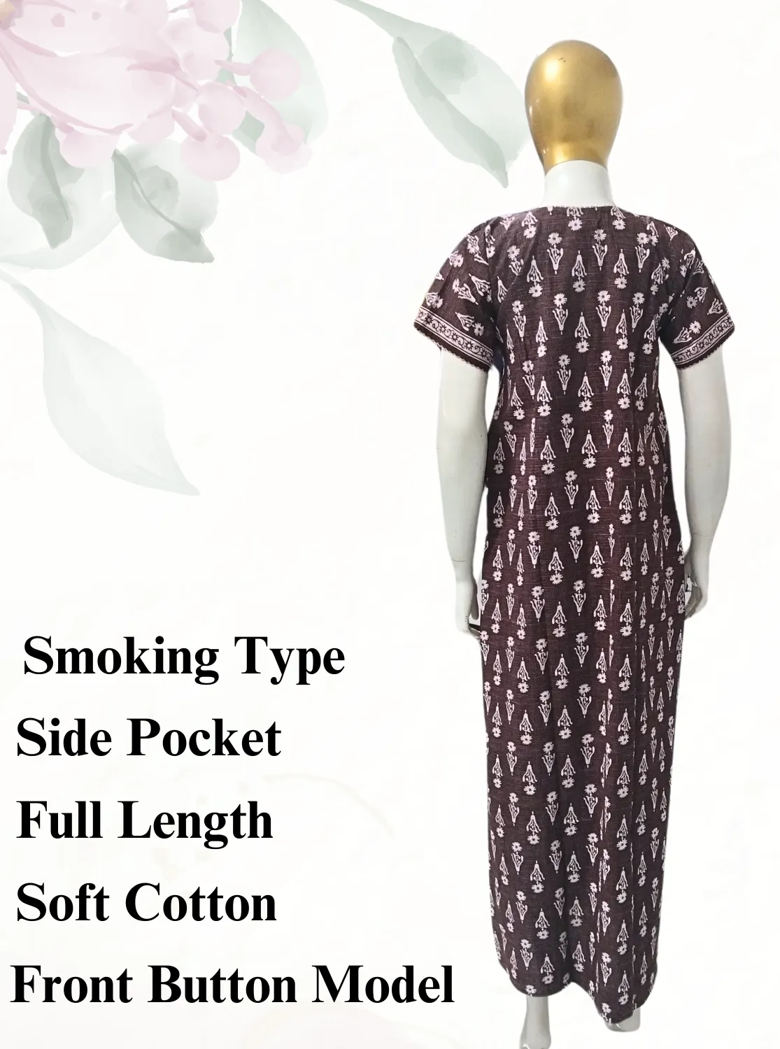 New MANGAI Premium COTTON Printed Smokey Nighty | Beautiful Pleated Design | Side Pocket | Stylish Nighty for Trendy Women's | Your Perfect Nightwear Collection's (MPL)