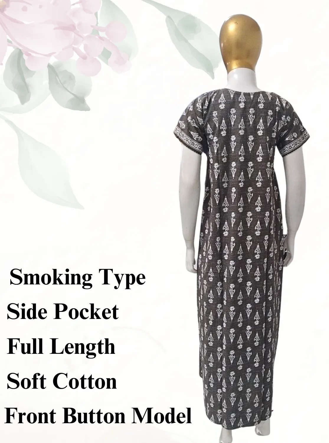 New MANGAI Premium COTTON Printed Smokey Nighty | Beautiful Pleated Design | Side Pocket | Stylish Nighty for Trendy Women's | Your Perfect Nightwear Collection's (MPL)