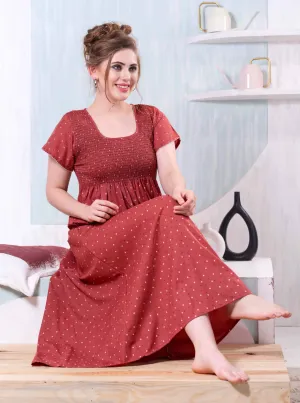 ONLY MINE Premium Smokey Nighty | Stretchable Elastic Type | Beautiful Pleated Model | Side Pocket | Stylish Nighty for Stylish Women's (OM-RAH)