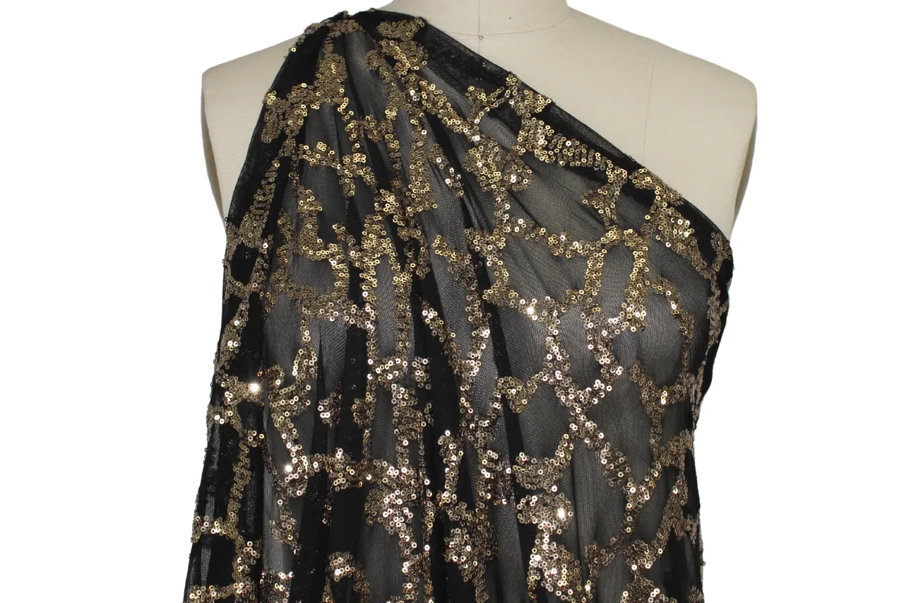 Openwork Sequined Mesh - Gold on Black