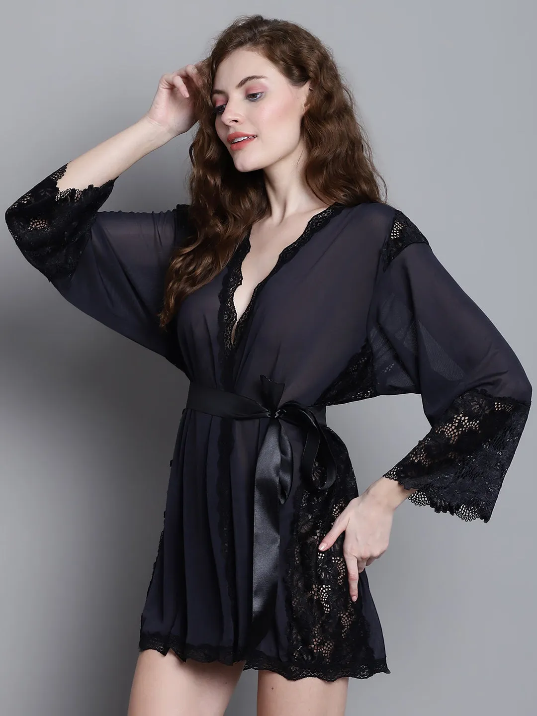 Overall Net With Floral Lace Robe