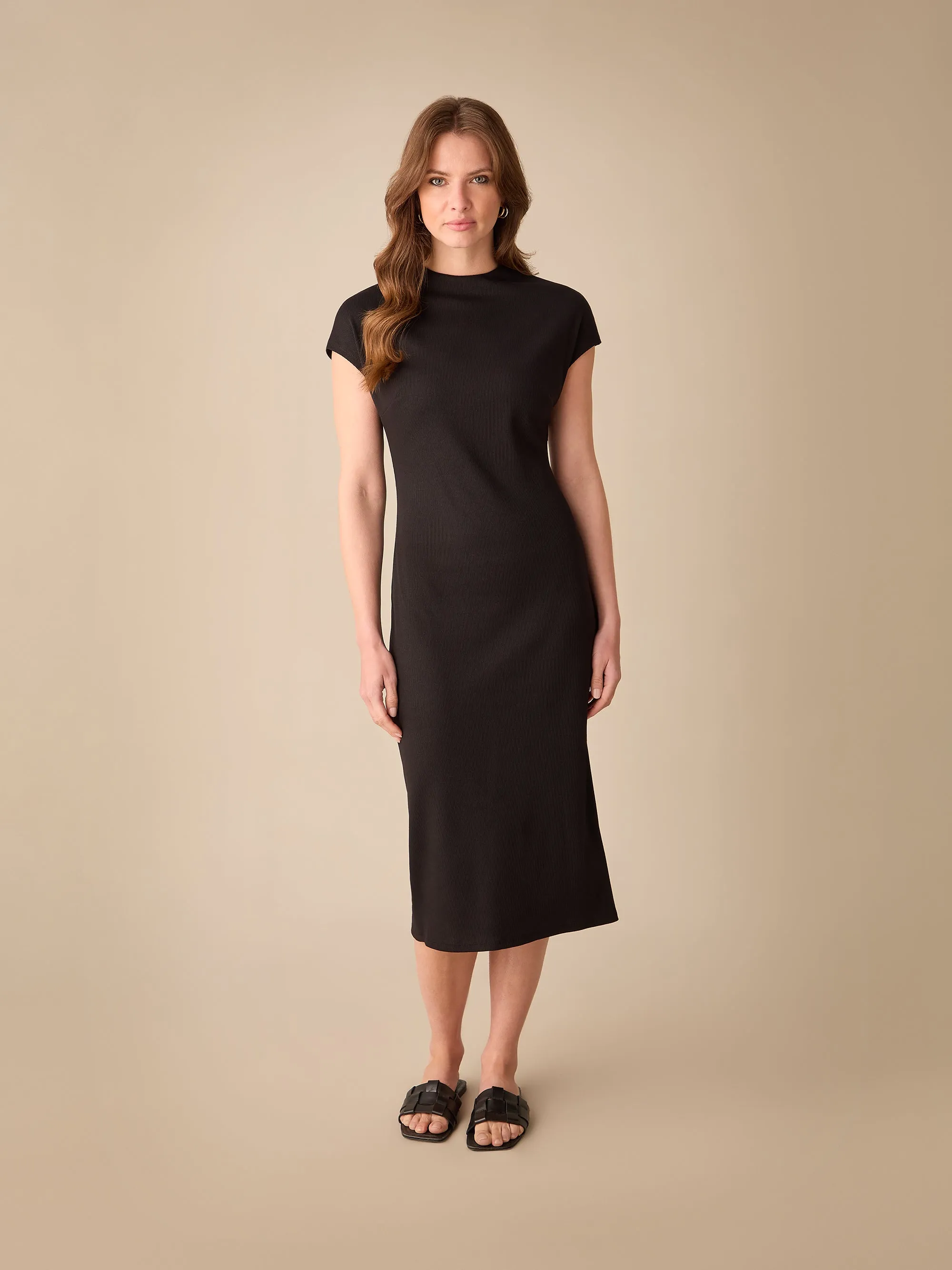 Petite Black Rib Knit Midi Dress