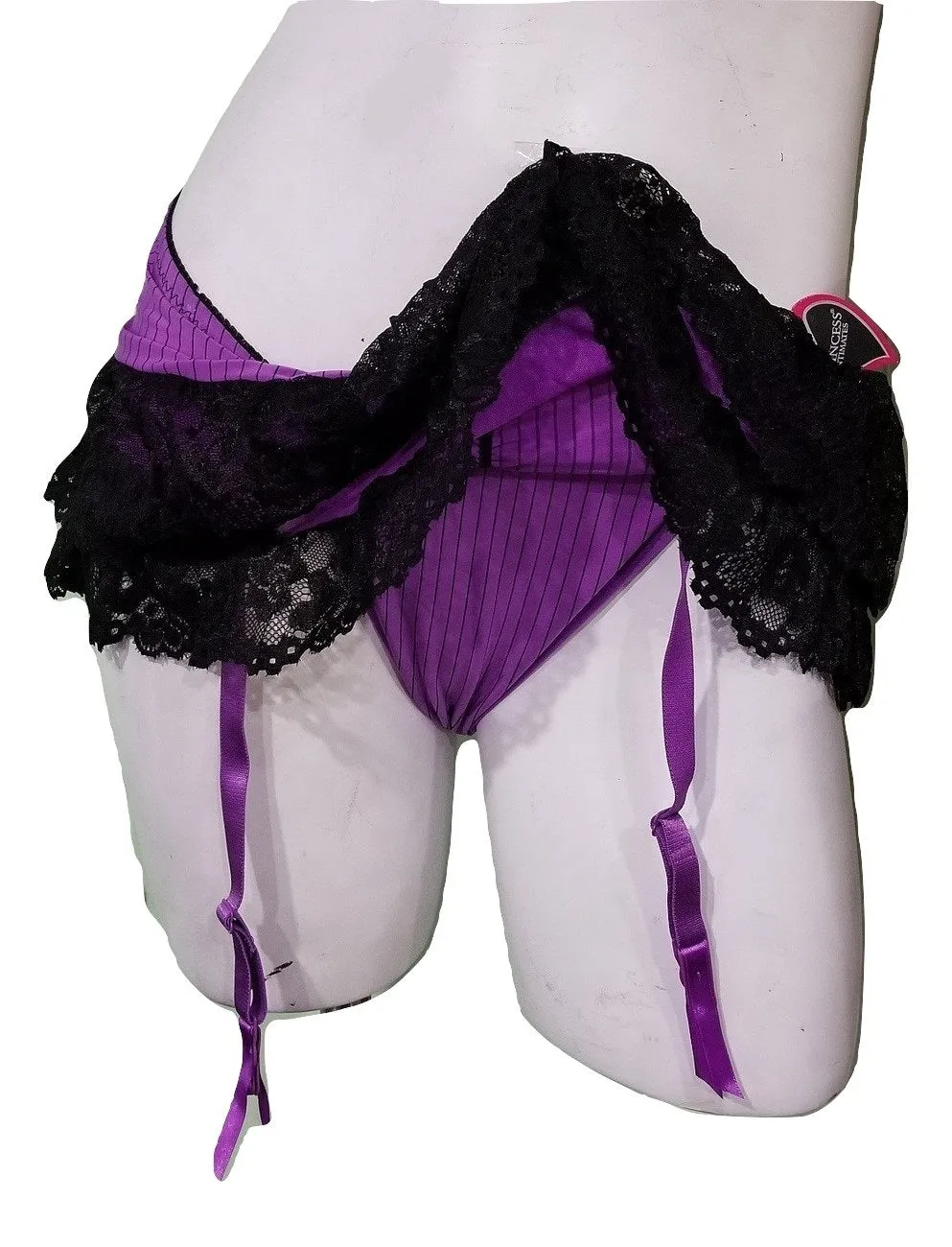 Pinstripes and Lace Skirted Thong - Purple