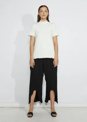 RIBBED MOCK NECK TEE ~ WHITE [ Cotton, Short Sleeved ]