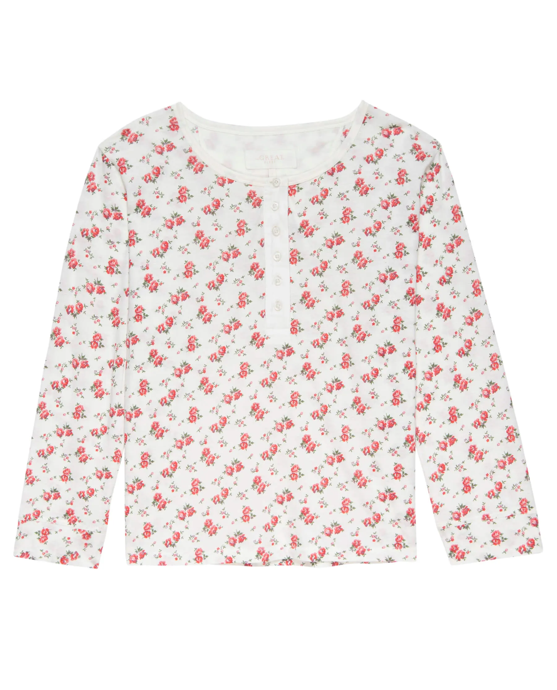 The Crop Sleep Henley. -- Teatime Rose Print