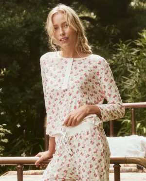 The Crop Sleep Henley. -- Teatime Rose Print