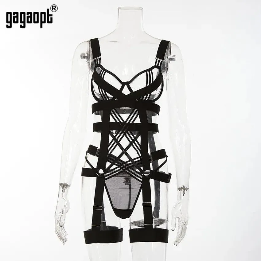 Transparent Bandage Lace Bodysuit - Sexy Hollow Out Rompers for Women