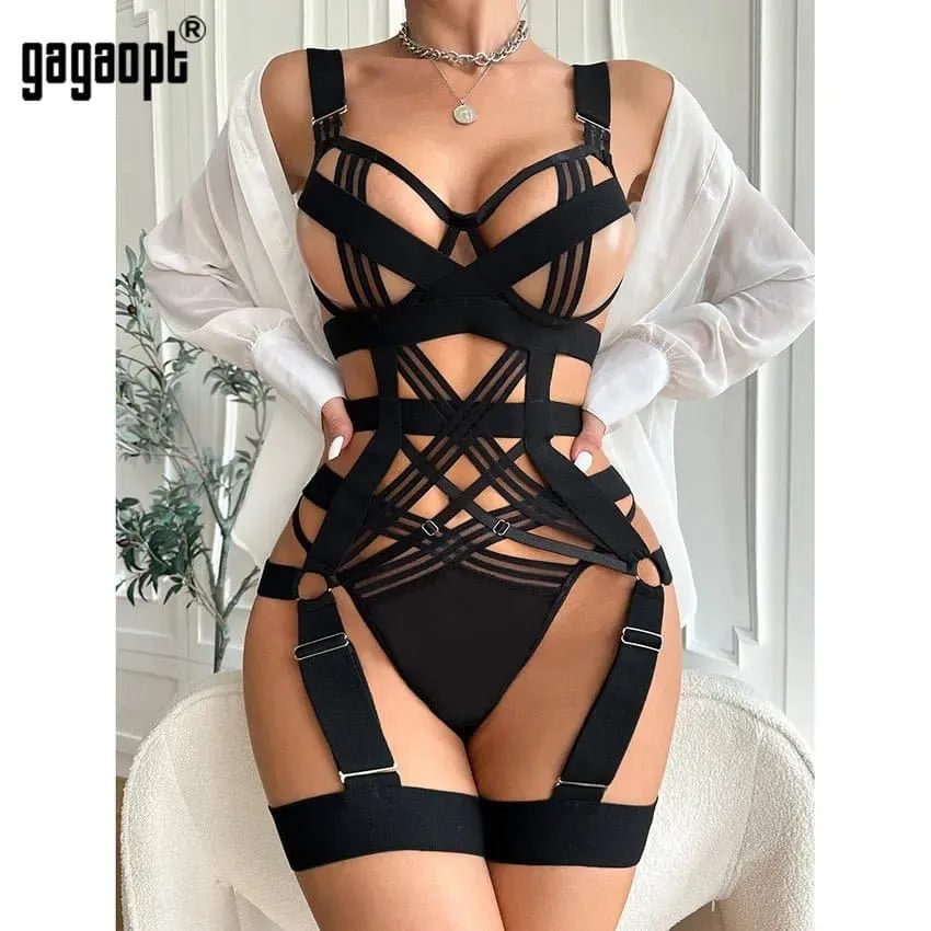 Transparent Bandage Lace Bodysuit - Sexy Hollow Out Rompers for Women