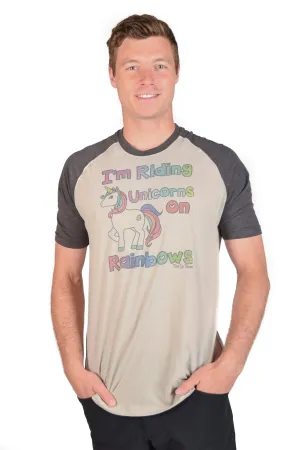 Unicorns On Rainbows Short Sleeve Raglan Tee